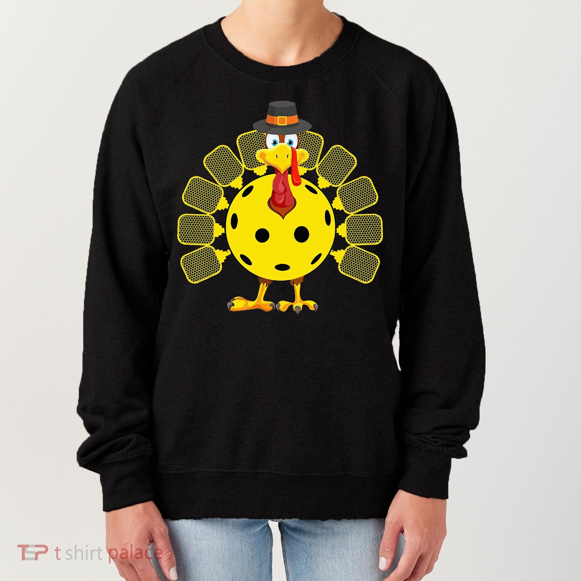 Funny Pickleball Thanksgiving Golf Ball Turkey Lover Women's Sweatshirt