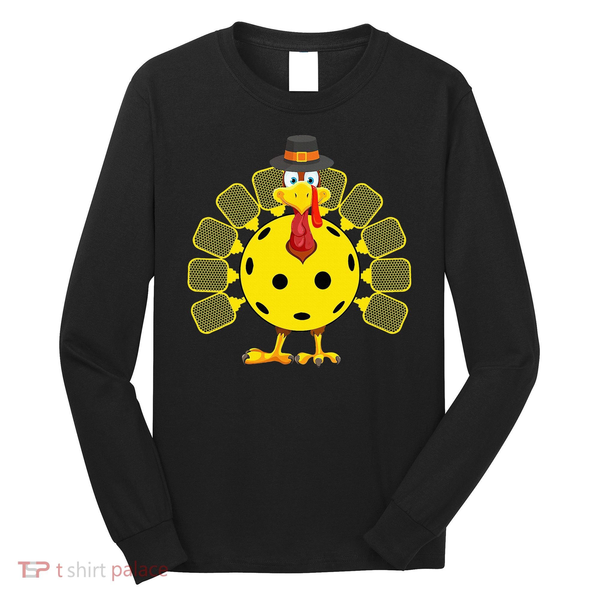 Funny Pickleball Thanksgiving Golf Ball Turkey Lover Long Sleeve Shirt
