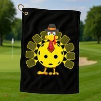 Funny Pickleball Thanksgiving Golf Ball Turkey Lover Golf Towel thumb 1