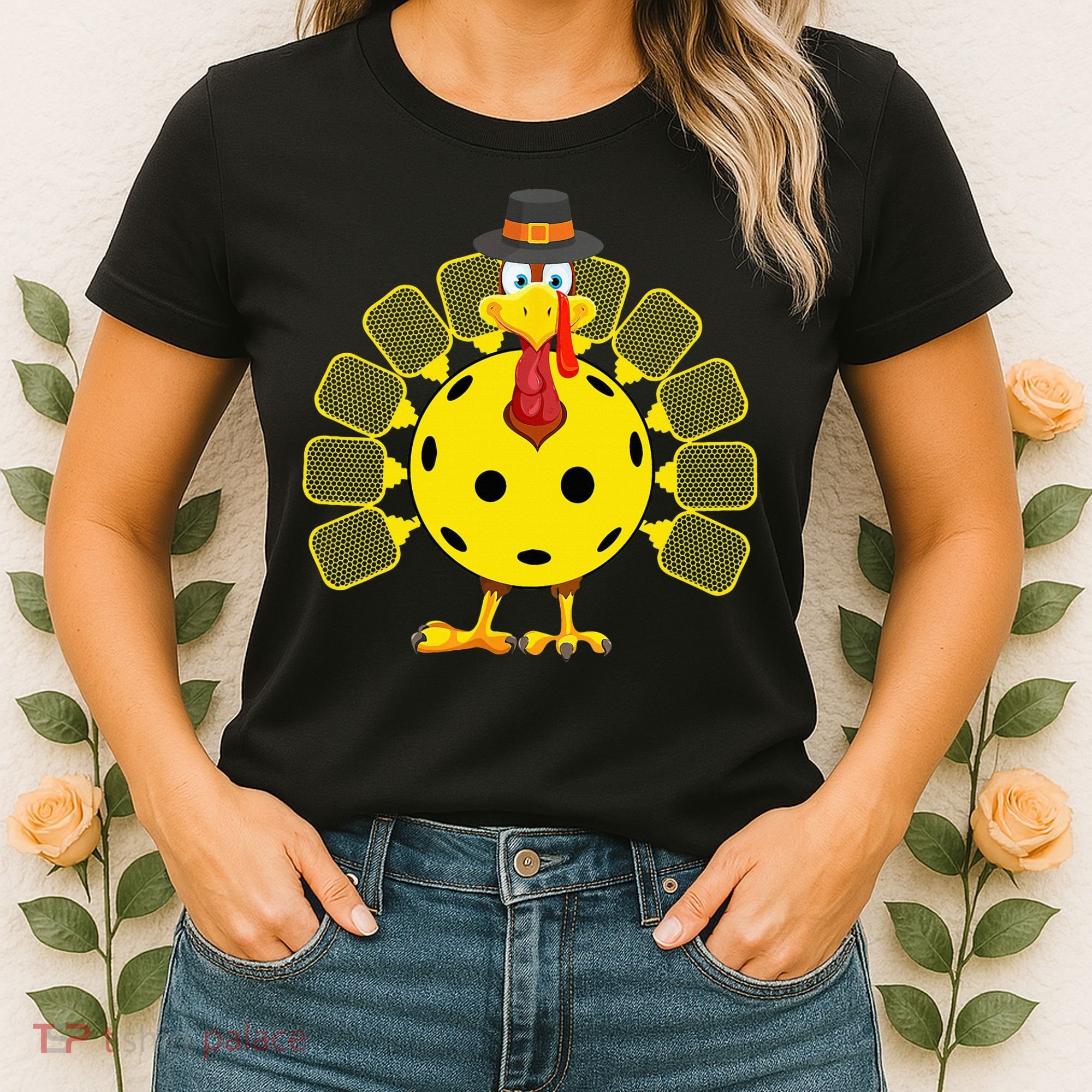 Funny Pickleball Thanksgiving Golf Ball Turkey Lover Women's T-Shirt