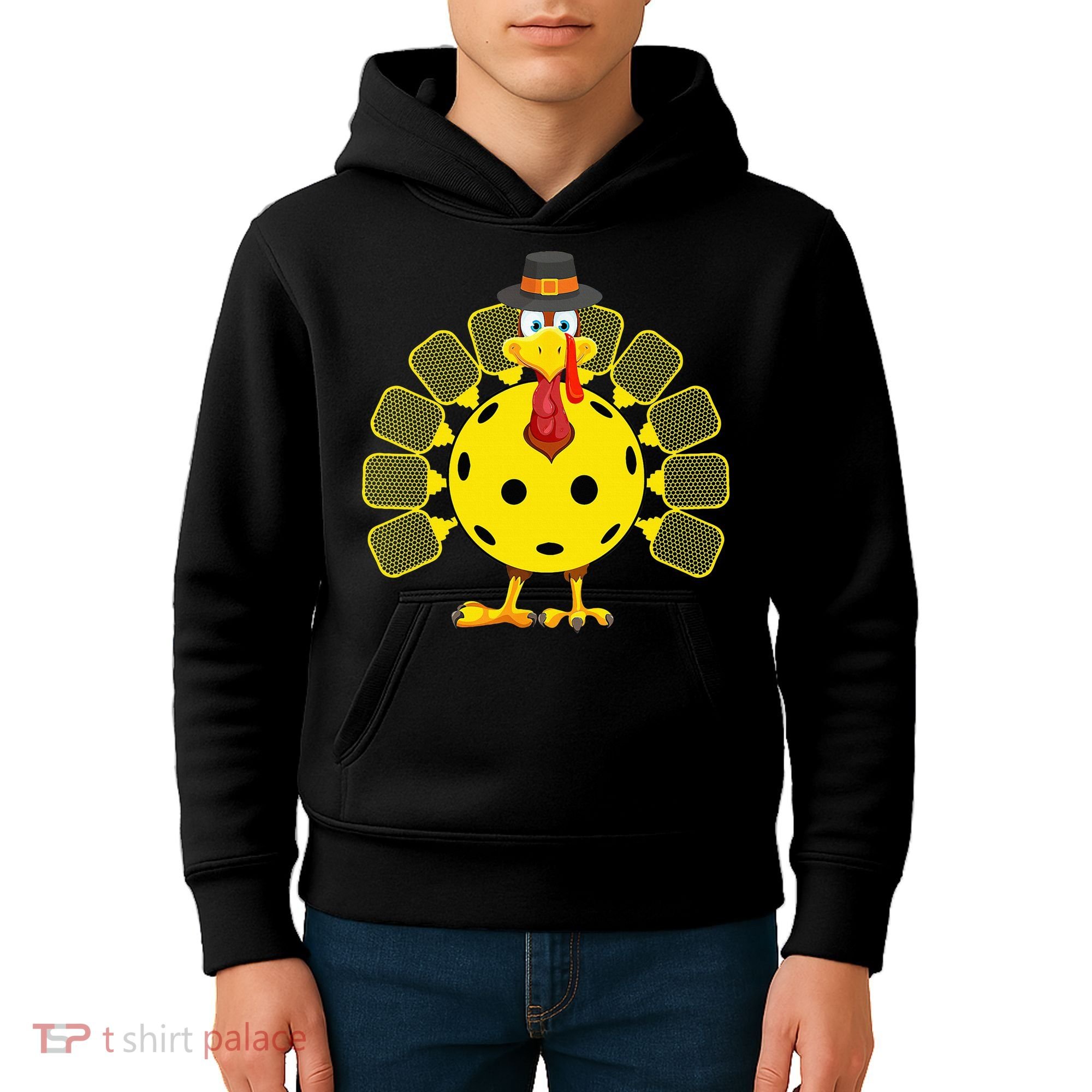 Funny Pickleball Thanksgiving Golf Ball Turkey Lover Kids Hoodie