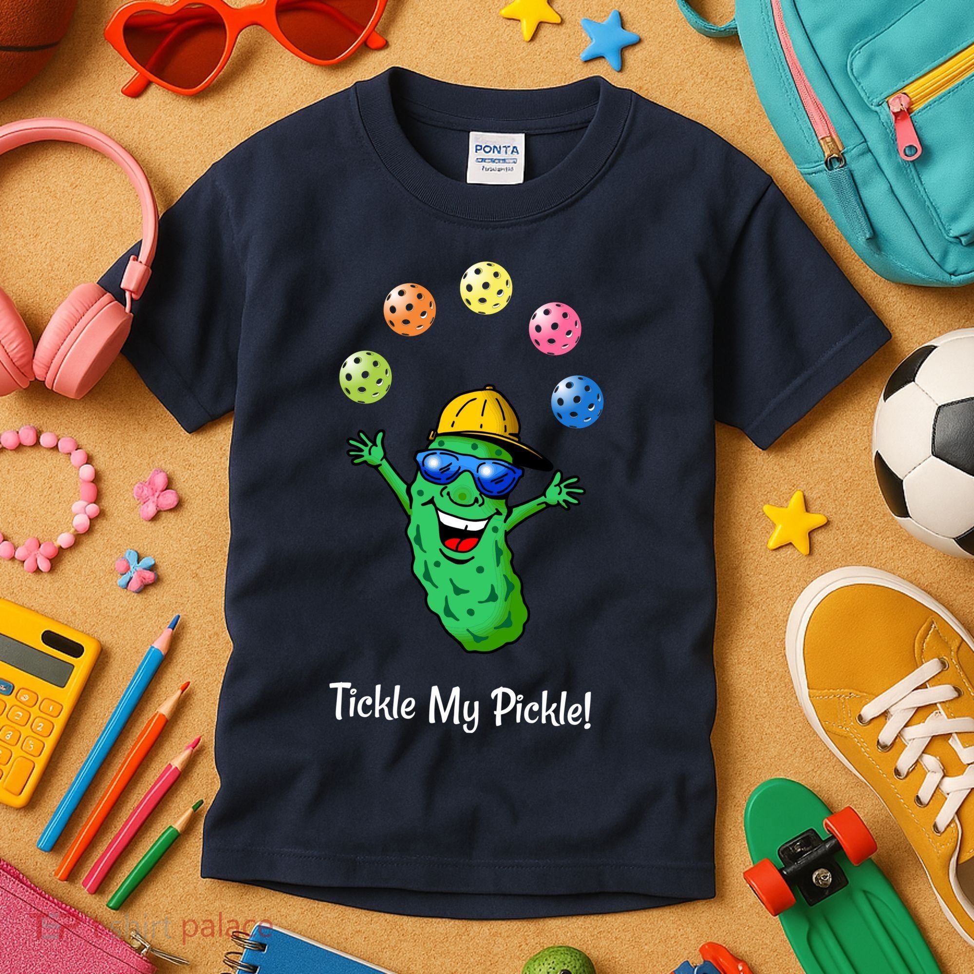 Fun Pickleball, Tickle My Pickle, Juggling Pickleballs Kids T-Shirt
