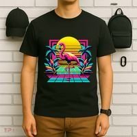 Flamingo Palm Trees Tropical Summer T-Shirt thumb 6