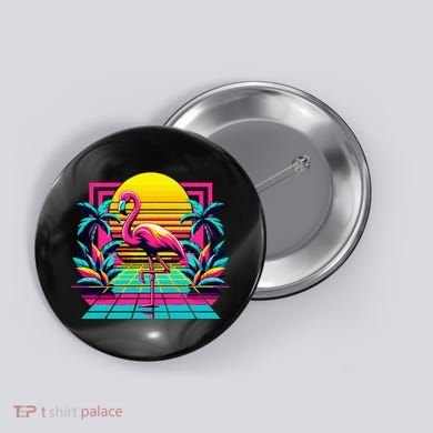 Flamingo Palm Trees Tropical Summer Button