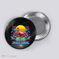 Flamingo Palm Trees Tropical Summer Button thumb 0