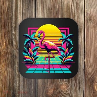 Flamingo Palm Trees Tropical Summer Coaster