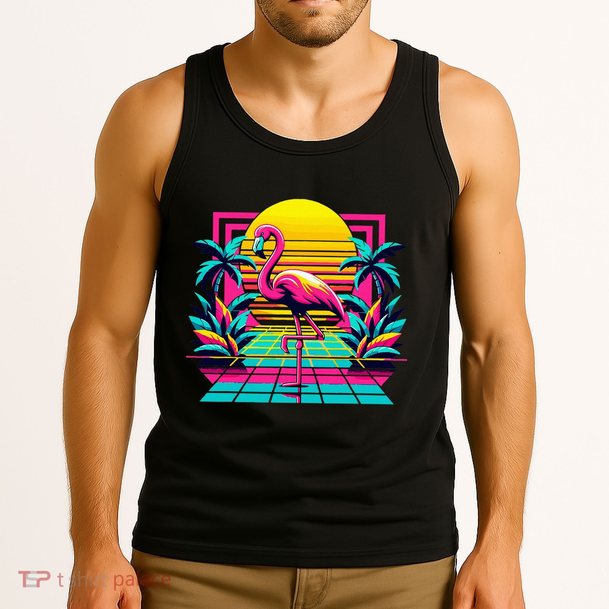 Flamingo Palm Trees Tropical Summer Tank Top