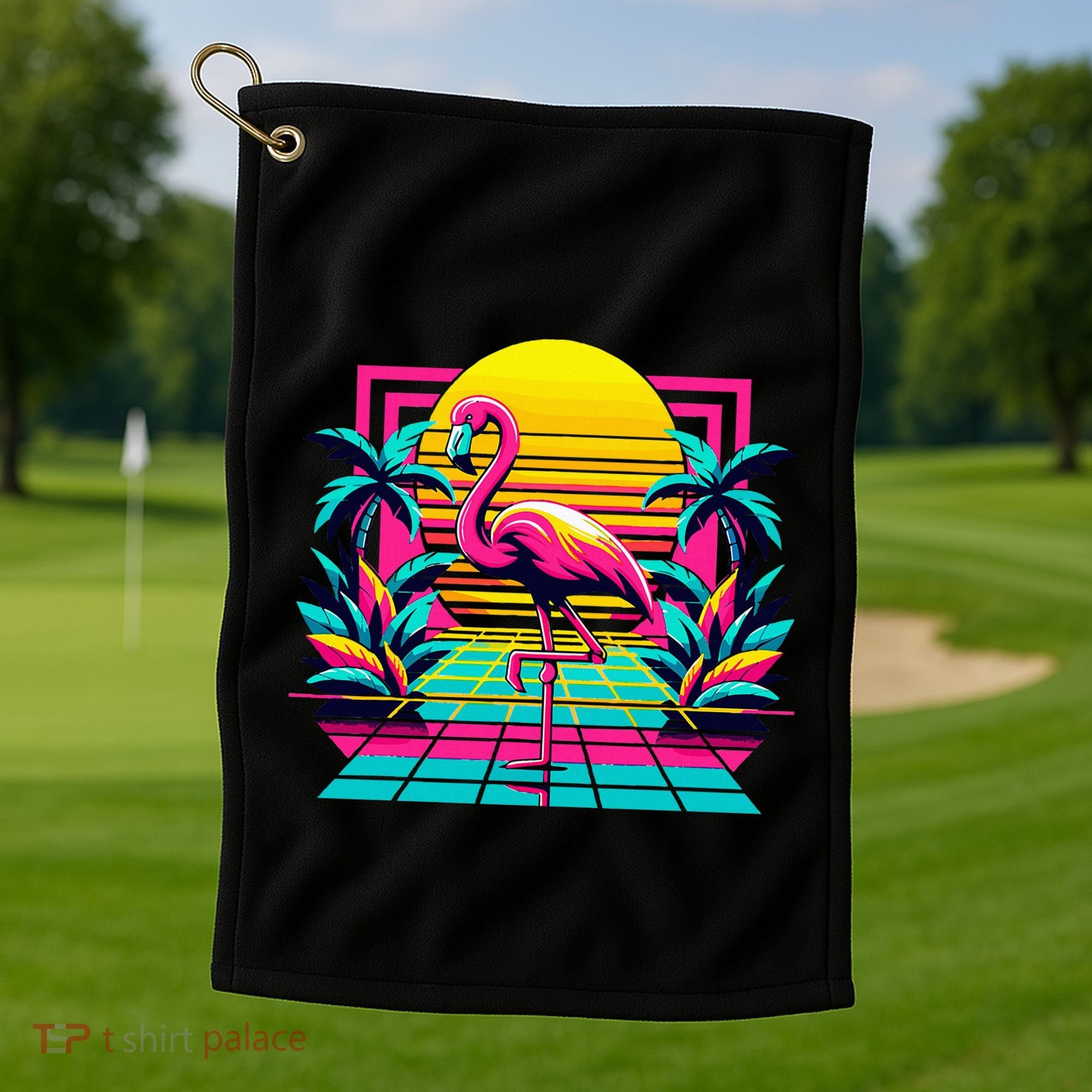 Flamingo Palm Trees Tropical Summer Golf Towel
