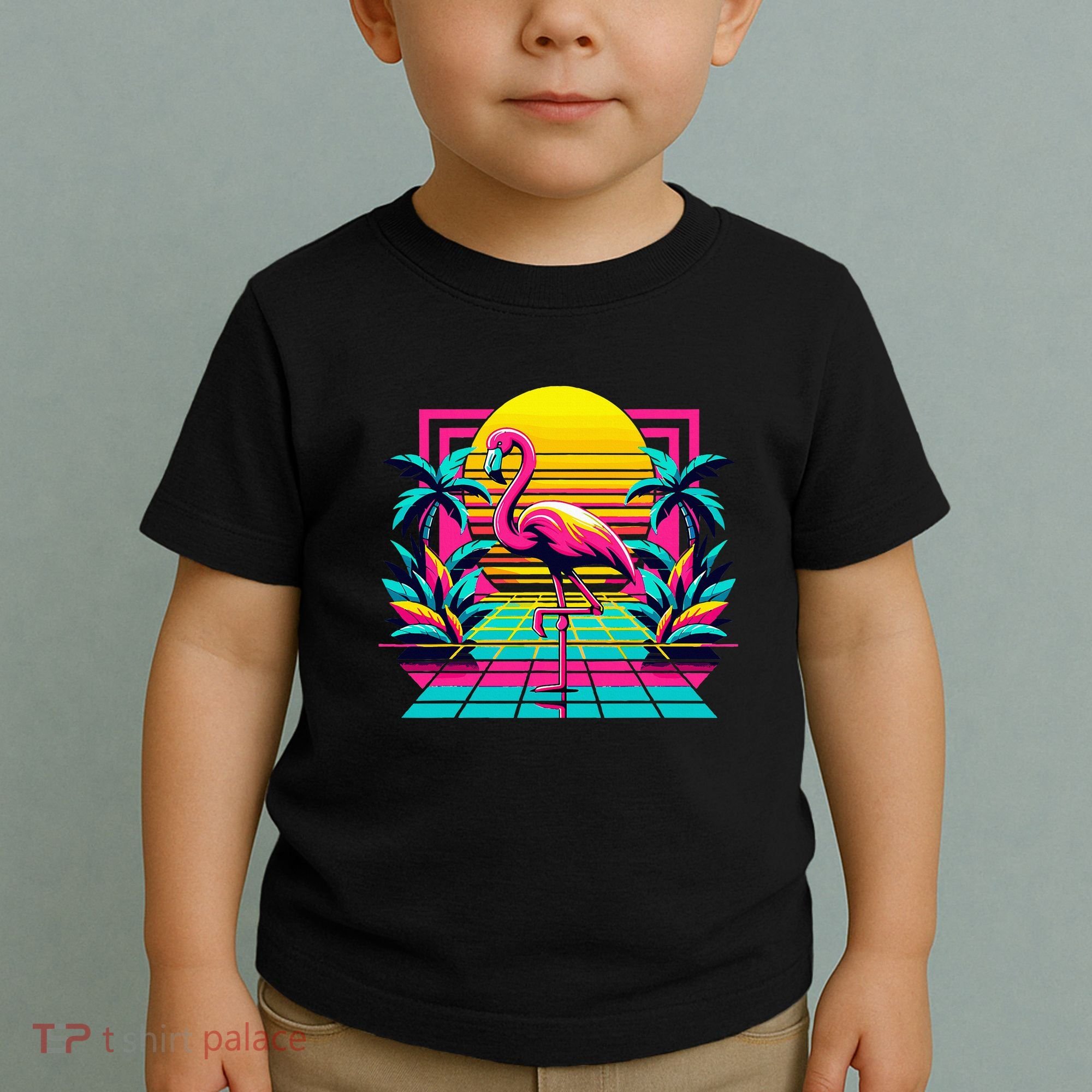 Flamingo Palm Trees Tropical Summer Toddler T-Shirt