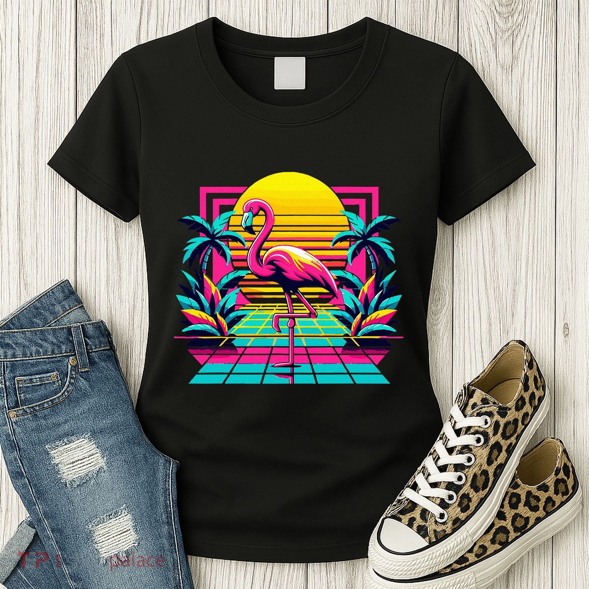 Flamingo Palm Trees Tropical Summer Women's T-Shirt
