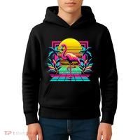 Flamingo Palm Trees Tropical Summer Kids Hoodie thumb 4