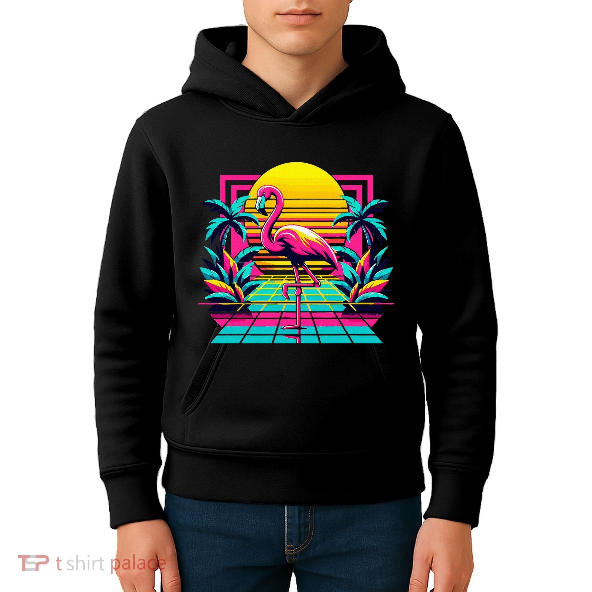 Flamingo Palm Trees Tropical Summer Kids Hoodie