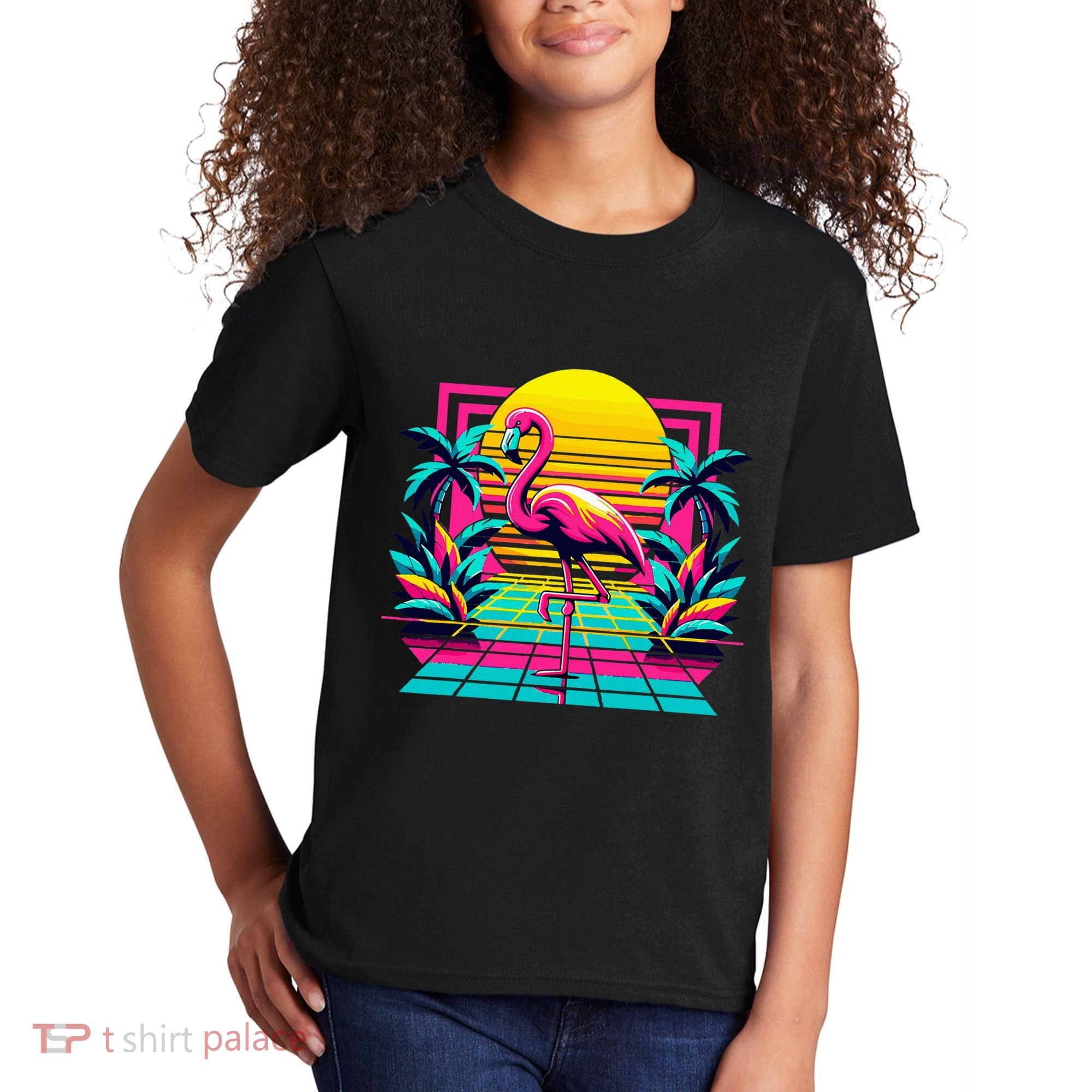 Flamingo Palm Trees Tropical Summer Kids T-Shirt