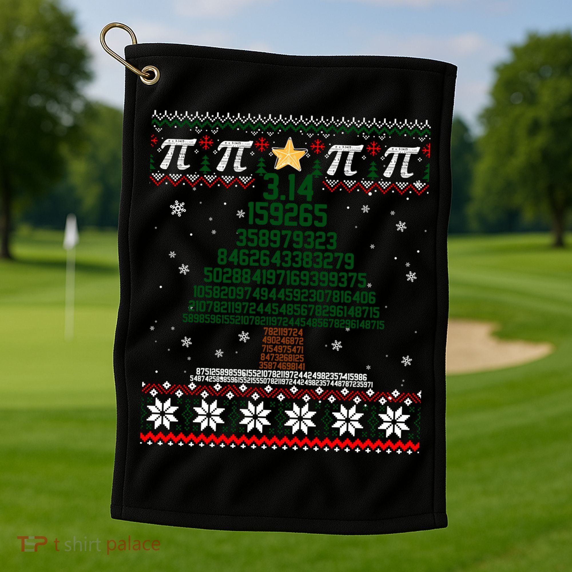 Funny Pi Tree Christmas Math Teacher Ugly Sweater Funny Gift Golf Towel