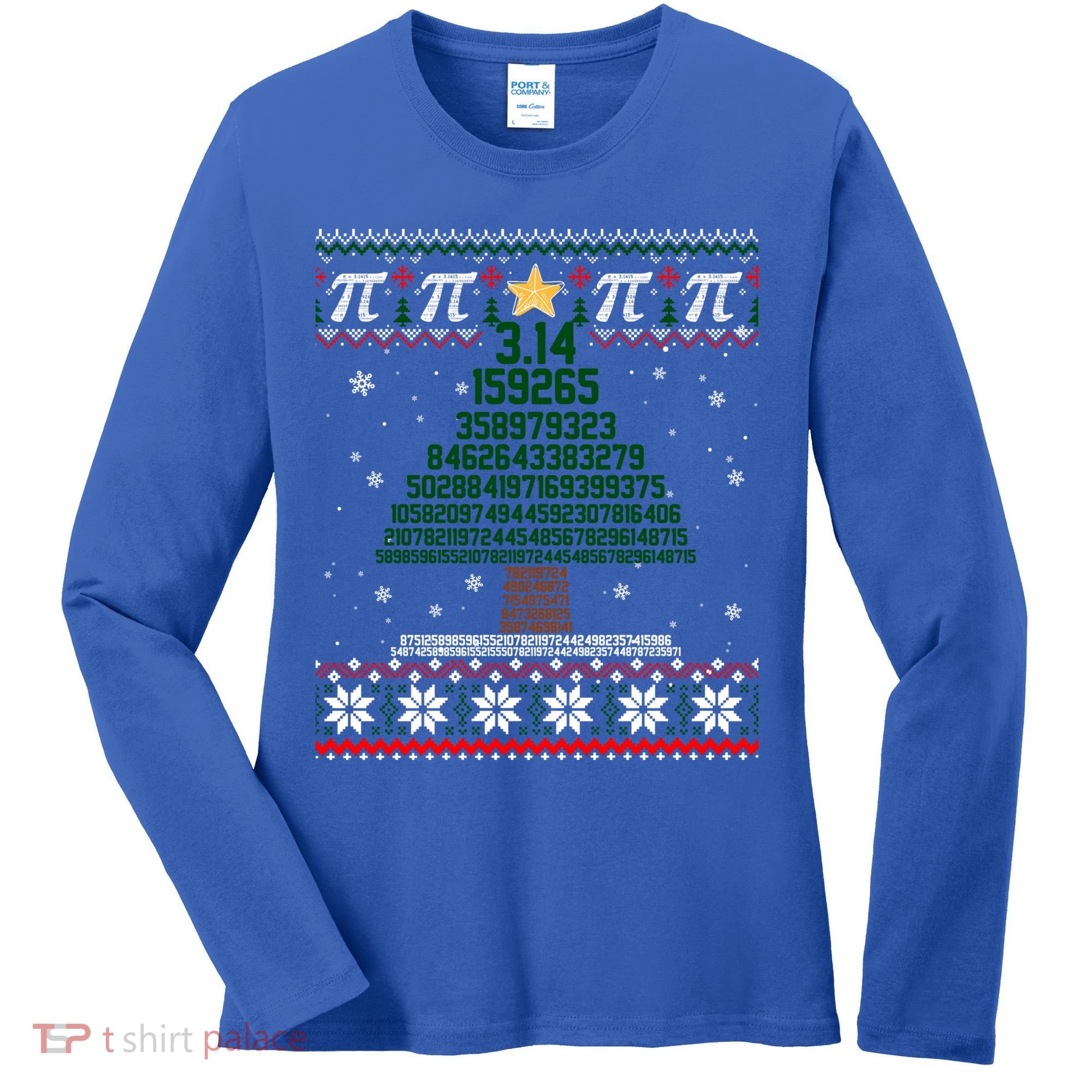 Funny Pi Tree Christmas Math Teacher Ugly Sweater Funny Gift Women's Long Sleeve Shirt
