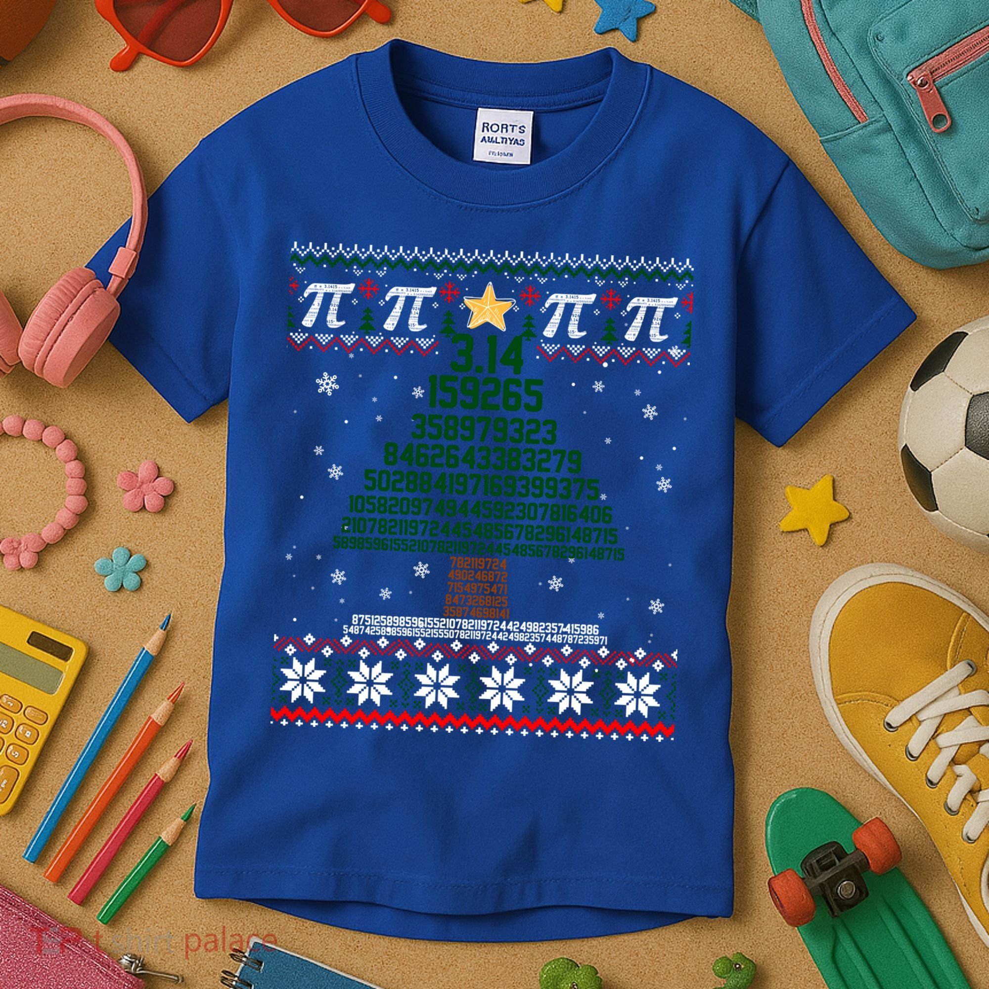 Funny Pi Tree Christmas Math Teacher Ugly Sweater Funny Gift Kids T-Shirt