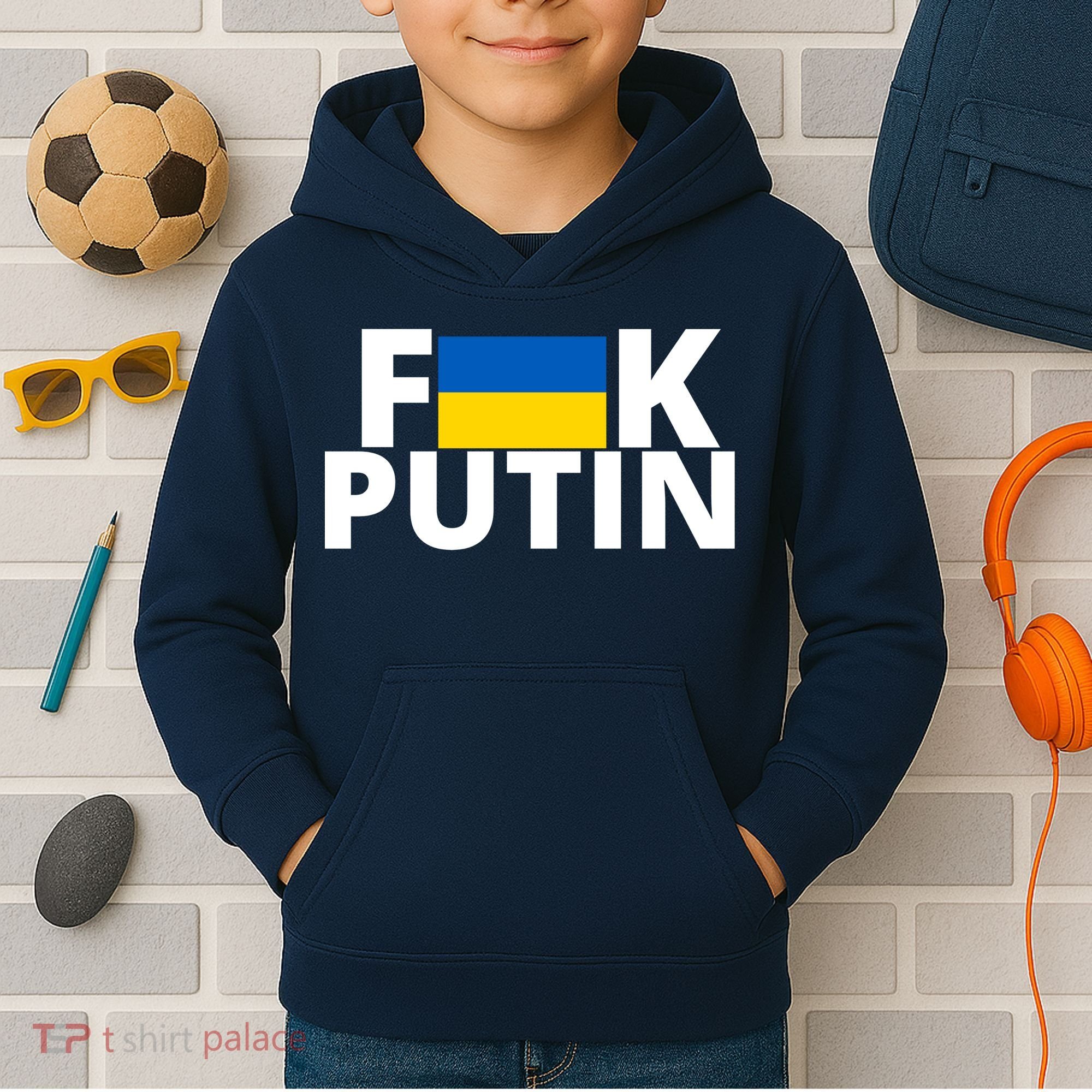 Fuck Putin Ukraine Flag Kids Hoodie