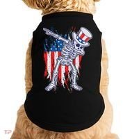 Funny Patriotic USA American Flag Dabbing Skeleton Doggie Tank thumb 0