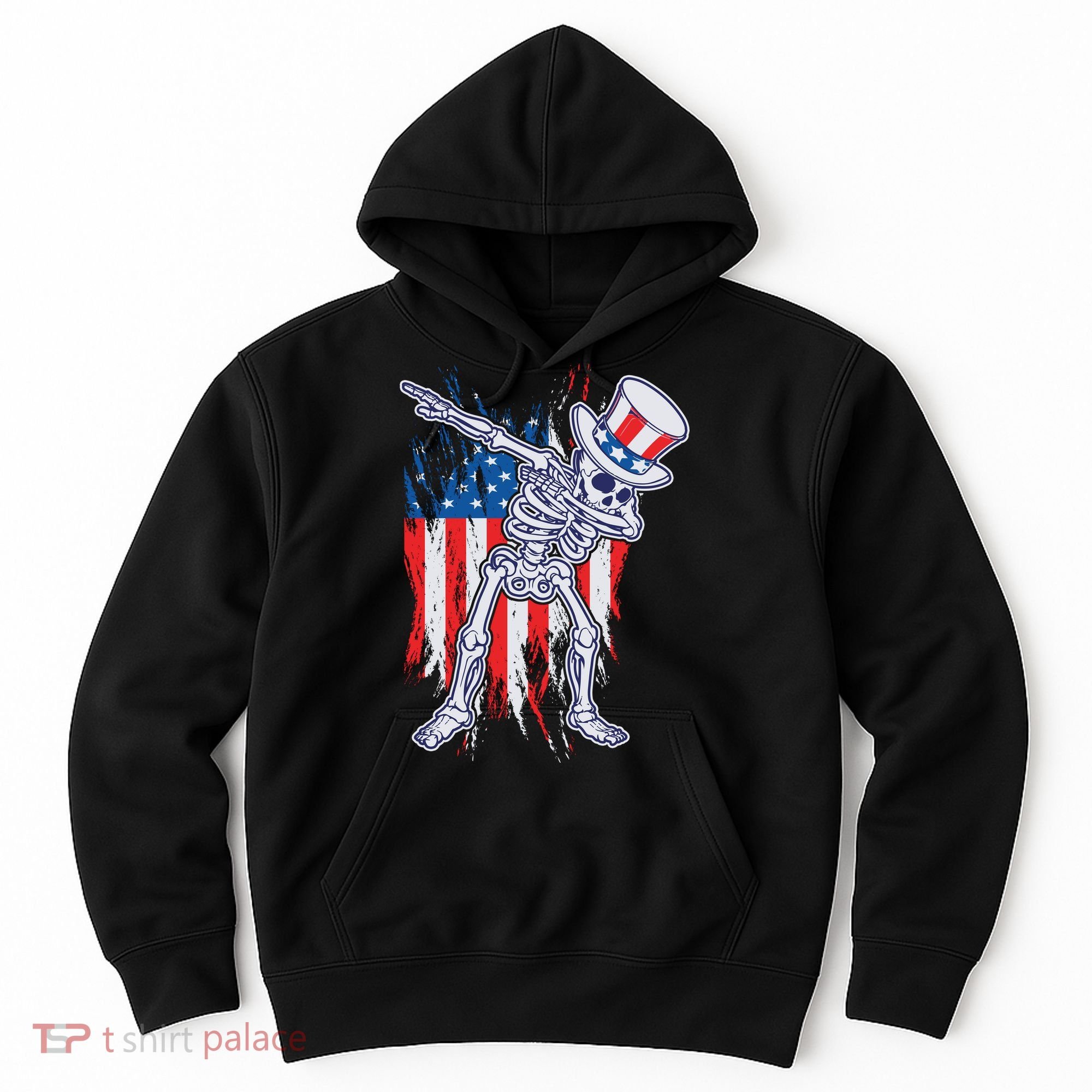 Funny Patriotic USA American Flag Dabbing Skeleton Hoodie