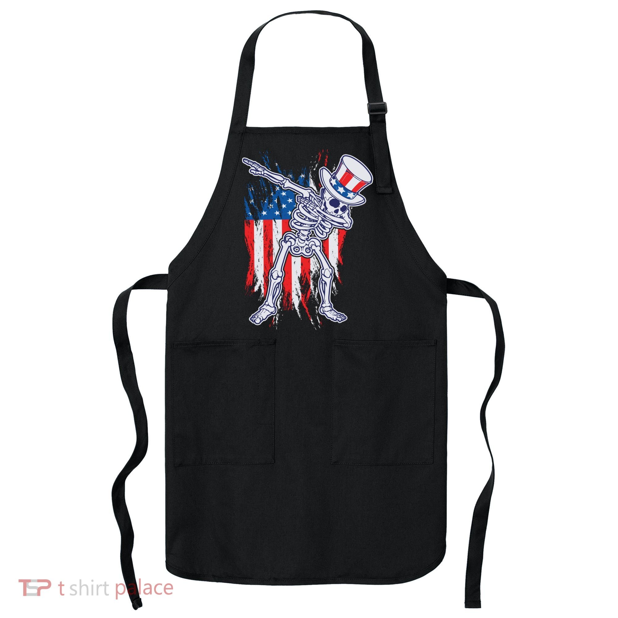 Funny Patriotic USA American Flag Dabbing Skeleton Apron