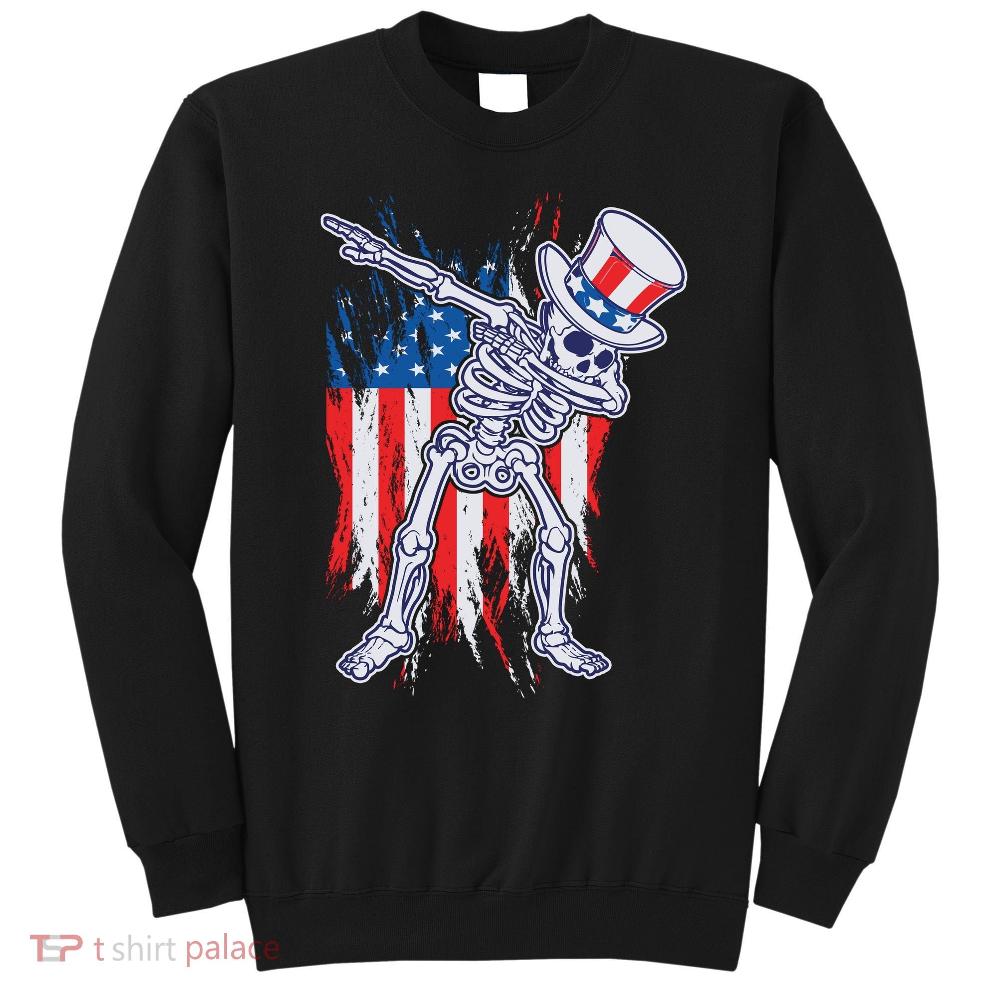 Funny Patriotic USA American Flag Dabbing Skeleton Sweatshirt