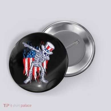 Funny Patriotic USA American Flag Dabbing Skeleton Button