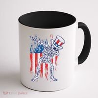 Funny Patriotic USA American Flag Dabbing Skeleton Coffee Mug thumb 1