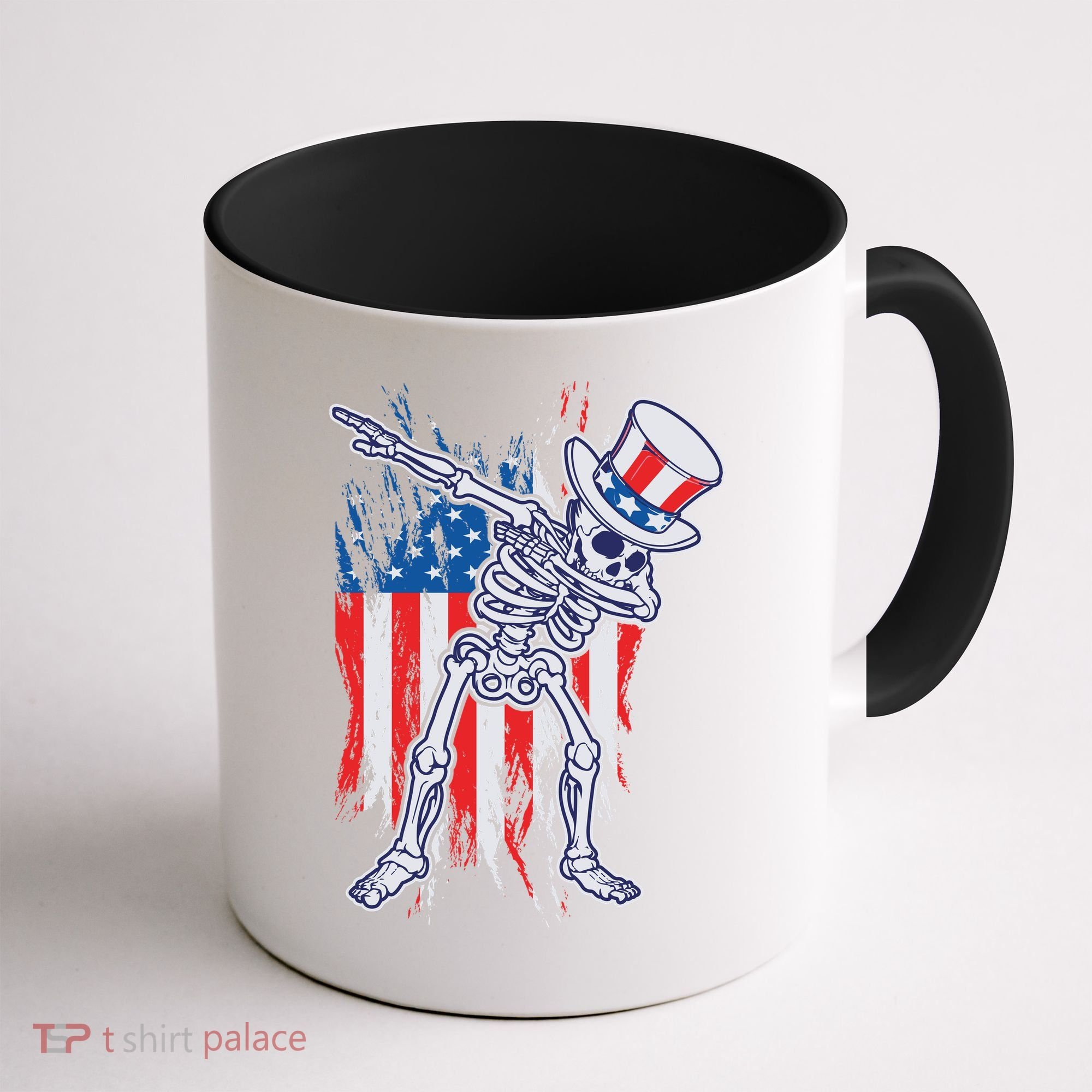 Funny Patriotic USA American Flag Dabbing Skeleton Coffee Mug