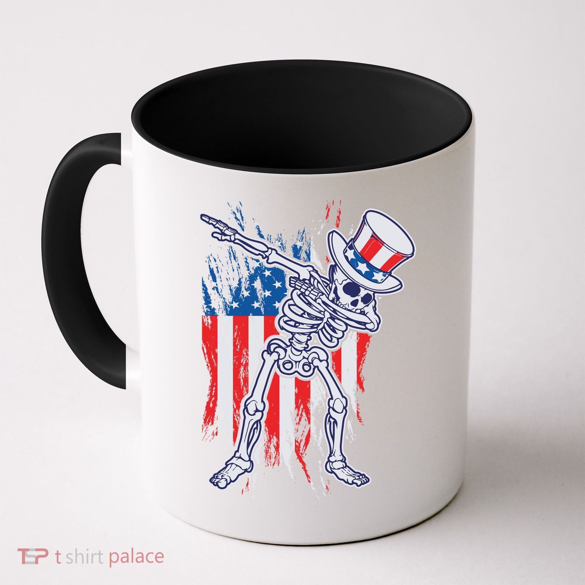 Funny Patriotic USA American Flag Dabbing Skeleton Coffee Mug