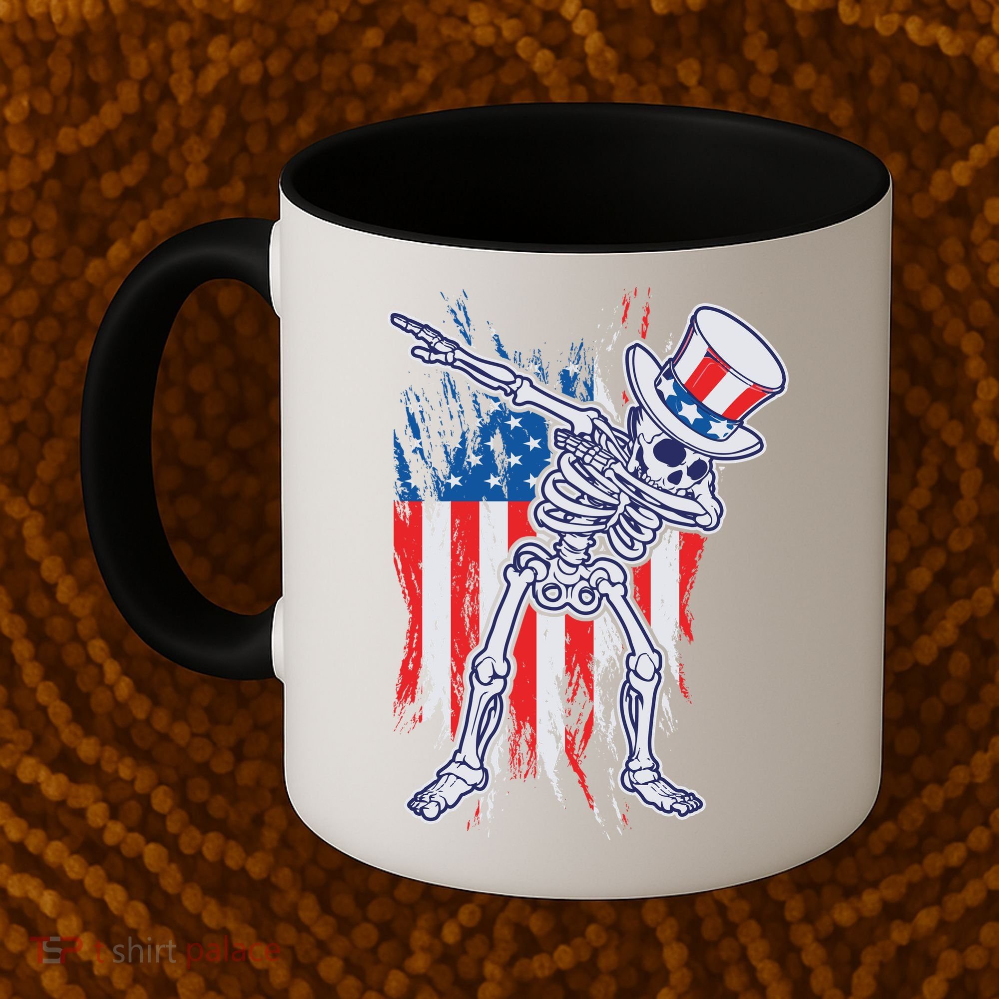 Funny Patriotic USA American Flag Dabbing Skeleton Coffee Mug