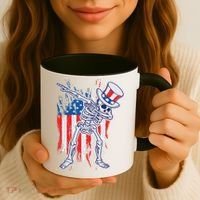 Funny Patriotic USA American Flag Dabbing Skeleton Coffee Mug thumb 3