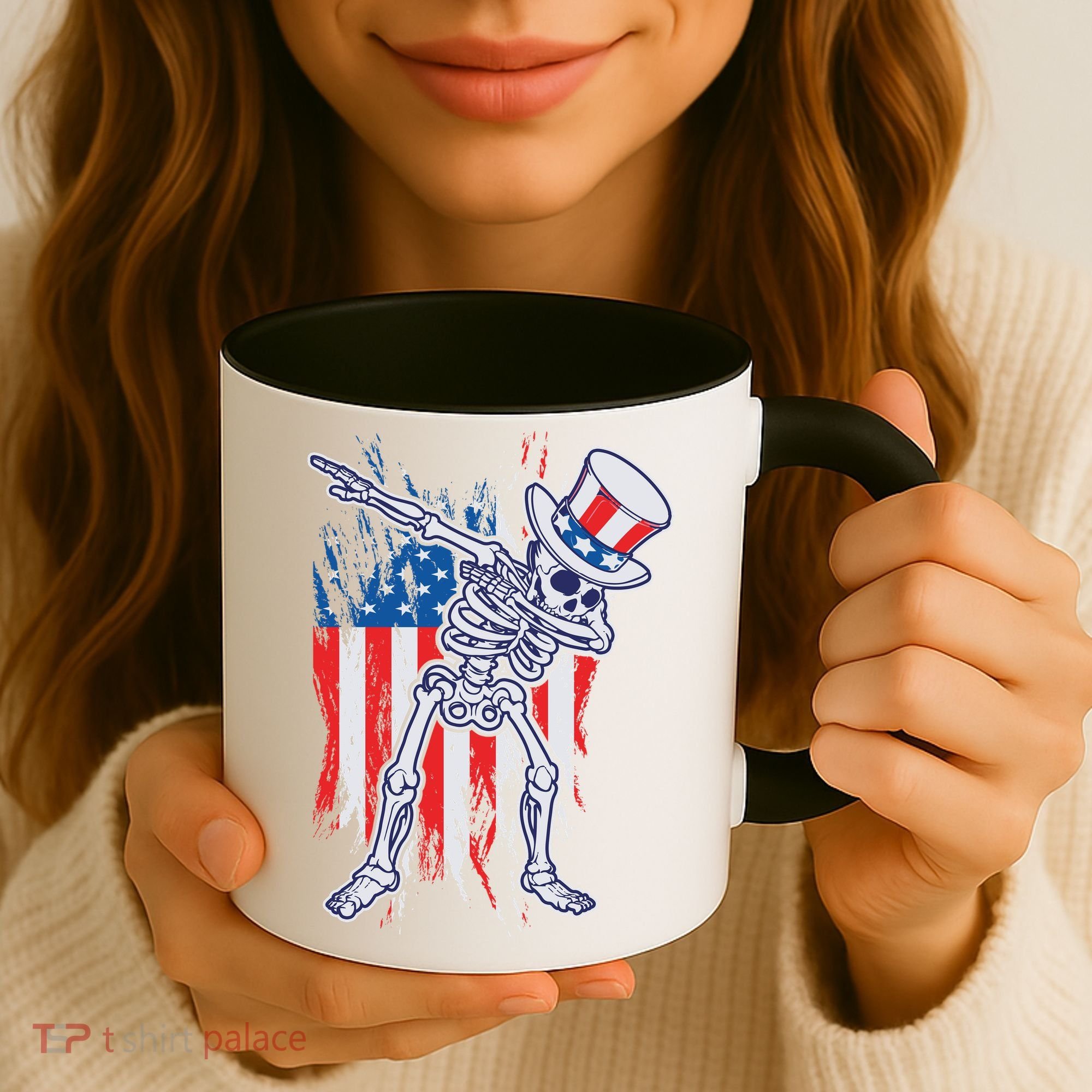 Funny Patriotic USA American Flag Dabbing Skeleton Coffee Mug
