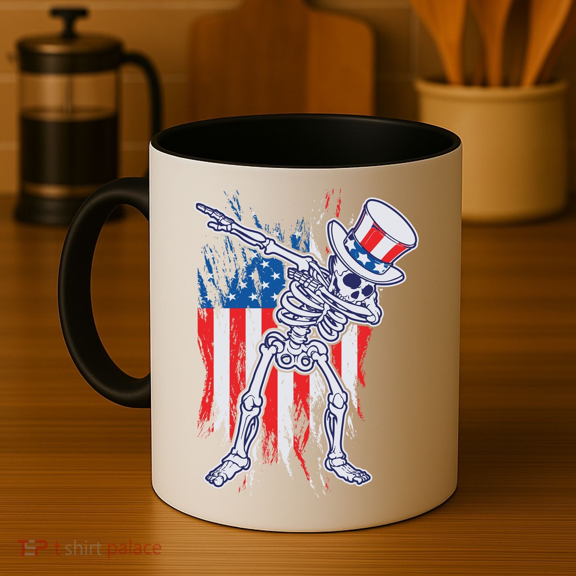 Funny Patriotic USA American Flag Dabbing Skeleton Coffee Mug