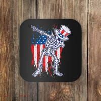 Funny Patriotic USA American Flag Dabbing Skeleton Coaster thumb 0