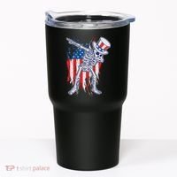 Funny Patriotic USA American Flag Dabbing Skeleton Tumbler thumb 0