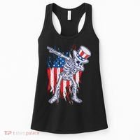 Funny Patriotic USA American Flag Dabbing Skeleton Women's Tank Top thumb 0