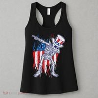 Funny Patriotic USA American Flag Dabbing Skeleton Women's Tank Top thumb 3