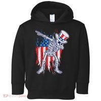 Funny Patriotic USA American Flag Dabbing Skeleton Toddler Hoodie thumb 0