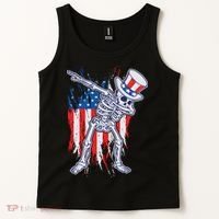 Funny Patriotic USA American Flag Dabbing Skeleton Tank Top thumb 2