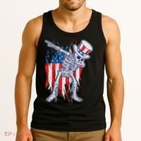 Funny Patriotic USA American Flag Dabbing Skeleton Tank Top thumb 3