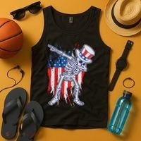 Funny Patriotic USA American Flag Dabbing Skeleton Tank Top thumb 4