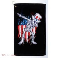 Funny Patriotic USA American Flag Dabbing Skeleton Golf Towel thumb 0