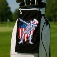Funny Patriotic USA American Flag Dabbing Skeleton Golf Towel thumb 2