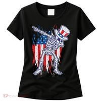 Funny Patriotic USA American Flag Dabbing Skeleton Women's T-Shirt thumb 0