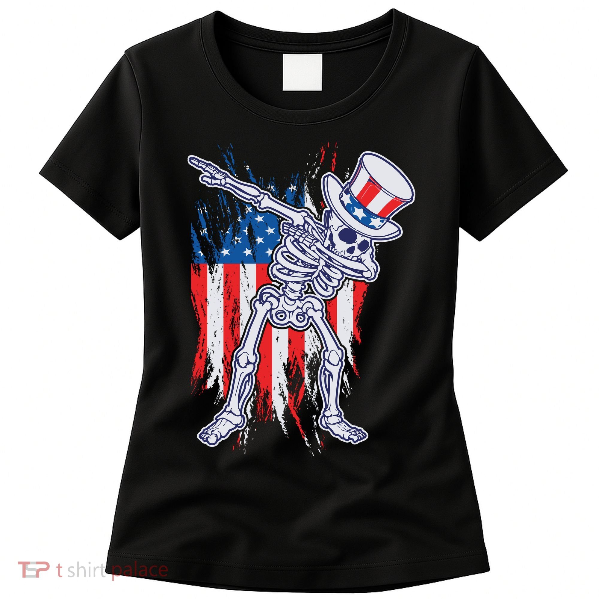 Funny Patriotic USA American Flag Dabbing Skeleton Women's T-Shirt