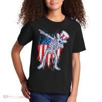 Funny Patriotic USA American Flag Dabbing Skeleton Kids T-Shirt thumb 2