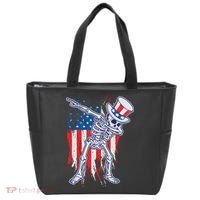 Funny Patriotic USA American Flag Dabbing Skeleton Tote Bag thumb 0