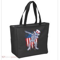 Funny Patriotic USA American Flag Dabbing Skeleton Tote Bag thumb 2