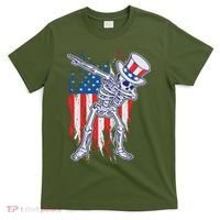 Funny Patriotic USA American Flag Dabbing Skeleton T-Shirt thumb 0