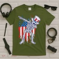Funny Patriotic USA American Flag Dabbing Skeleton T-Shirt thumb 5